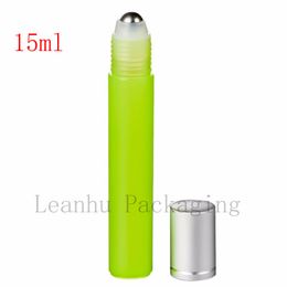 15ml roll on roller green plastic bottles for essential oils roll-on refillable perfume bottle deodorant containers silver lid