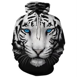 2019 New 3Dhoodie men digital printed white tiger head sweater men's and women's hooded