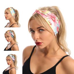 Fashion Cross HeadBand for Women Girls Elastic Sun Flower Colourful Hairbands for Sport Exercises Wholesale Yoga Hair Accessories