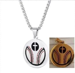 Titanium Sport Accessories 2 Colours round cross Baseball Bat necklace Pendant Gold Silver Black Colour Stainless Steel softball Pendants Necklace