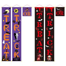 Trick or Treat Halloween Porch Sign Banner for Front Door or Indoor Home Decor Welcome Signs Couplet Halloween Decorations JK1909KD