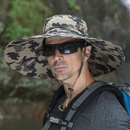 Summer UV Protection Sun Hat Men Quick DryingCamouflage Bucket Fishing Hat Big Wide Brim Breathable Mesh Outdoor Hunting Safari Y200714