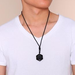 Black Obsidian Necklace Star Of David RongDe Men Pendant Lucky Love Crystal Jewellery With Free Adjustable Rope