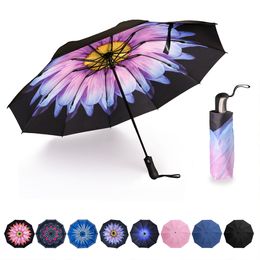 Reverse Folding Compact Travel Automatic Umbrella Inverted Inside Out Sun Rain Women Umbrella 10 Ribs Women's Unbrellas 201112