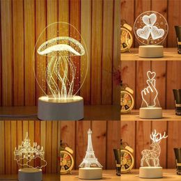 3D Festival USB Acrylic Night Light Pendant LED Table Desk Bedroom Decor Desktop Lamps Gift Warm White Lamp Christmas New Year Y201020