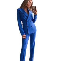 MVGIRLRU Office Lady Blazer Pant Suits Women's Notched Collar Buttons Jacket and Straight Trousers 2 Piece Sets T200702
