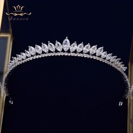 Elegant Leaves Clear Zircon Wedding Tiaras Hairbands Crystal Brides Hair Accessories Evening Hair Jewellery Y200409