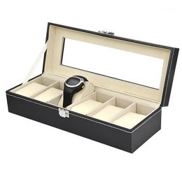 Watch Boxes & Cases Faux Leather 6 Grid Display Box Case Black Storage Organizer1