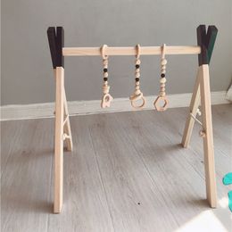 Nordic Style Baby Gym Play Nursery Sensory Ring-pull Toy Wooden Frame Infant Room Toddler Clothes Rack Gift Kids Room Decor C1003200r