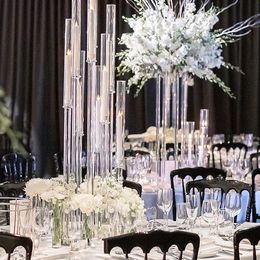 Elegant wedding use crystal candelabra cheap tall clear acrylic table decorative candle Centrepieces holder for weddings wholesale senyu647
