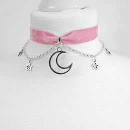 Chokers Crushed Velvet Moon & Stars Chain Choker