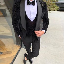 Sparkly Black Groom Tuxedos Mens Morning Suits Stage Cosplay Men Party Suits Wedding Man Blazer Jacket Vest Pants219x