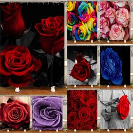 Waterproof Shower Curtain For Bathroom 3D Red Rose And Black Leaves Bathtub Curtains Polyester Fabric Curtain 180*180cm Y200108