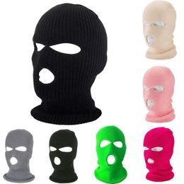 Full Face Cover Mask Winter Knitted Ski Cycling Head Scarf Women Men 3 Hole Balaclava Tactical Hunting Hiking Camping Neck Hat Caps & Masks