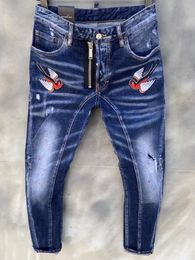 jeans casual da uomo europei e americani alla moda in jeans da moto stretti e strappati lavati di alta qualità, indossati a mano, lt129