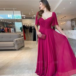 Custom Made Bohemian Bridesmaid Dresses V Neck Short Sleeve Chiffon Wedding Guest Gown Plus Size Long Beach Party Womens Robes M64