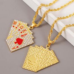 Hip Hop Zircon Playing Card Flush Straight Pendant Necklaces For Women Fashion Men's Golden Lucky Texas Hold'em Punk Necklace