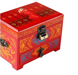 Handle Wedding Sliding Drawer Jewellery Organiser Box with Lock Wooden 3 layer Lacquerware Vintage Chinese Decorative Storage Boxes Gifts