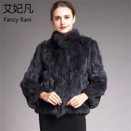 Women Genuine Rabbit Fur Coats Solid Female Stand Collar Rex Rabbit Fur Coat Winter Fashion Real Fur Overcoat Jackets 13 Colours 220112