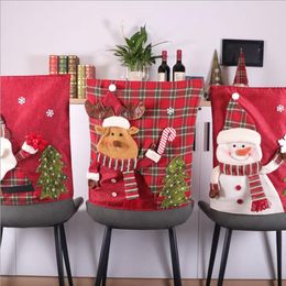 Christmas Chair Cover Red Plaid Seat Set Snowman Santa Claus Chair Back Cover Office Stretch Chair Cover Home Decoration 3 Designs BT800