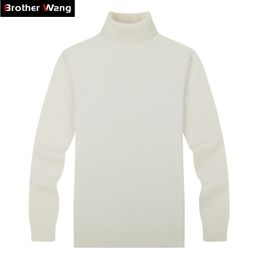 Brother Wang Brand Men's Casual Pullovers Sweater Classic Style Fashion Slim Business Turtleneck Sweater Male black white 201201