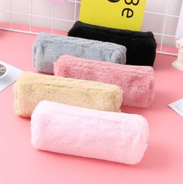 Plush Pencil Case Zipper Pencil Box Cute Solid Color Student Pencil Bag Stationery Pencilcase School Supplies Women Girl Cosmetic Bag Purse