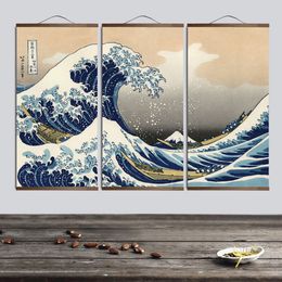 Poster und Drucke Malerei Wandkunst Japanischer Stil Ukiyo e Kanagawa Surf Leinwandkunst Malerei Wandbilder für Wohnzimmer Y200102