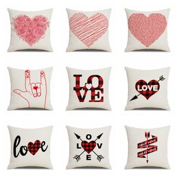 Valentines Day Pillow Case Linen Throw Pillow Cover Heart-shaped Printed Decorative Cushion Covers Home Car Hotel Decoration VTKY2256