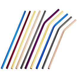 Colourful Stainless Steel Reusable Straws Drinking Bar Drinks Party Wine Kitchen Accessories Straight Bent Style
