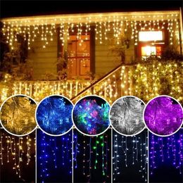 Christmas Garland Curtain Icicle String 110V/220V 5m 96Leds Indoor LED Party Garden Stage Outdoor Decorative Light Y201020