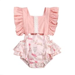 lioraitiin 0-24M Newborn Infant Baby Girl Fashion Romper Off Shoulder Sleeveless Animal Printed Jumpsuit Pink Clothing G1221