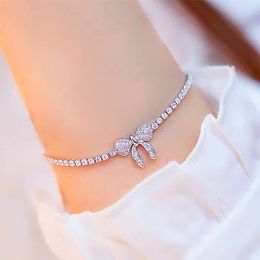New Temperament Female Crystal Bracelet Silver Rose Gold CZ Jewelry Not Allergic Stylish Bow Butterfly Chain Gift Bracelets