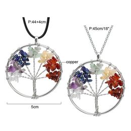 Tree Of Life Quartz Pendant Necklace Rainbow 7 Chakra Multicolor Natural Stone Wisdom Tree Leather Chain Ne sqciqD queen66