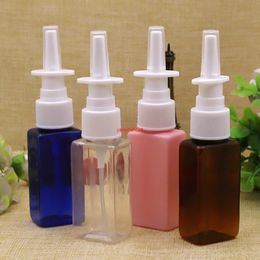 100pcs 30ml square clear brown Empty Plastic Nasal Spray Bottles Pump Sprayer Mist Nose Pet hot sale Refillable Bottlesgood package