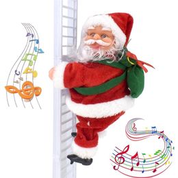 Merry Christmas Decorations for Home Santa Claus on An Electric Ladder with Music 2021 New Year Children's Toy Gift Navidad LJ201128