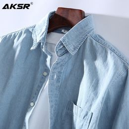 Spring Fashion Men's Long Sleeve Cotton Shirts Casual Denim Shirt Large Size Men Dress Shirts Regular Fit Camisa Hombre 4XL 201026