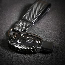 Carbon Fiber Car Key Cover Case Fob Protector for Mercedes W204 W212 W205 GLA GLK C S E Class Accessories Replacement Shell