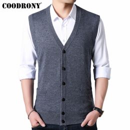 COODRONY Sweater Men Autumn Winter Warm Cashmere Wool Cardigan Men Classic Sleeveless V-Neck Mens Sweaters Cardigans Coats 91022 201123