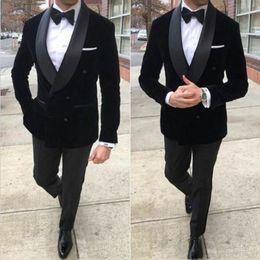 Men's Suits & Blazers Black Velvet Prom Men For Wedding Shawl Lapel Plus Size Groom Tuxedos 2Piece Smoking Jacket Slim Fit Terno Masculino1