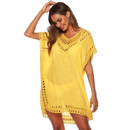 Solid Beach Dress Style Swimsuit Tunic Bikini Cover Up Women Loose Swimwear maillot de bain femme saida de praia Biquinis T200324