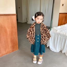 Winter New Arrival Korean style fashion leopard printed thickened warm all-match woolen jacket for cool cute baby girls LJ201125