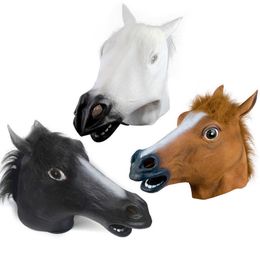 Full Head Latex Adul Creepy Decoration Halloween Masks Theatre Horse Supplies Party Costume Decor Face Animal Toys Prank Cosplay Y200103