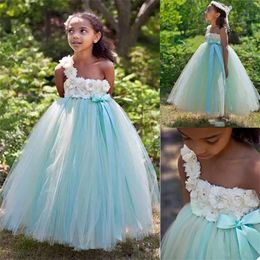 One Shoulder Flower Girls Dresses Hand Made Flower Crystal First Communion Dress Sleeveless Custom Made Kids Pageant Dress With Bow