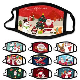 10pcs Cotton Cloth Christmas Party Masks for Adults Cartoon Xmas Face Mask Washable Reusable Anti-dust Mouth Cover Mask