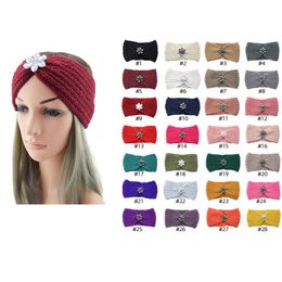 INS New 28 Colors Lady Girls Knitted Headbands Floral Pearl Hairbands Crochet Twist Headwear Headwrap Women Hair Accessories