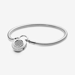 100% 925 Sterling Silver Pave Padlock Clasp Snake Chain Bracelet Fit Authentic European Dangle Charm Fashion Women Wedding Engagement Jewelry Accessories