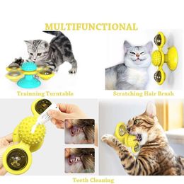 Pet Dog Cat Toy Windmill Toothbrush With Catnip Whirling Turntable Teasing Scratching Tickle Ball Puzzle Toy Pet Products Supply LJ201125