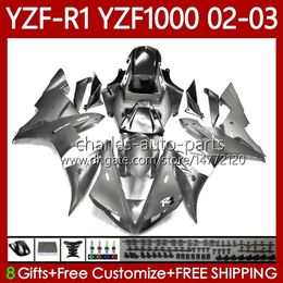 OEM Bodywork For YAMAHA YZF R1 1000CC YZF-1000 YZF-R1 2000-2003 Body 90No.122 YZF R Glossy Grey 1 1000 CC YZF1000 2002 2003 2000 2001 YZFR1 02 03 00 01 Motorcycle Fairing