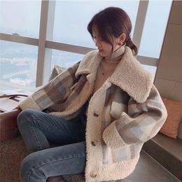 MISHOW Winter Vintage Brown Plaid lambswool Jacket Women Fashion Lapel single breasted Thick Coat Tops MX19D9557 201216