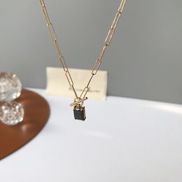 Silvology 925 Sterling Silver Black Zircon Square Pendant Necklace for Women O T Wide Chain Temperament Necklace Luxury Jewellery Q0531
